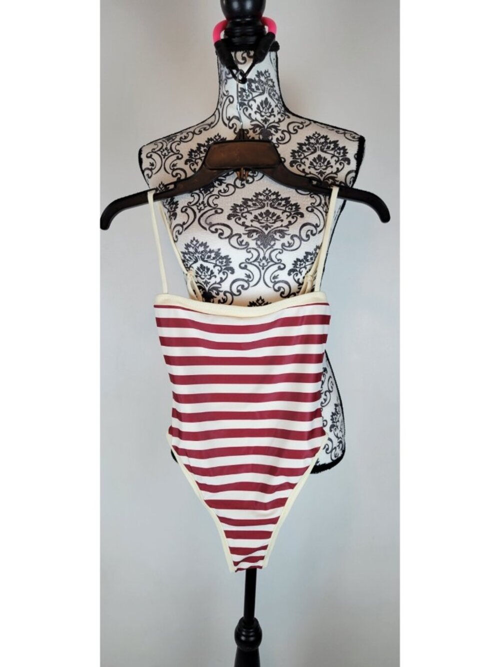 NWT Same Brand swim  Striped Red and White One-Piece Swimsuit with Cream Trim